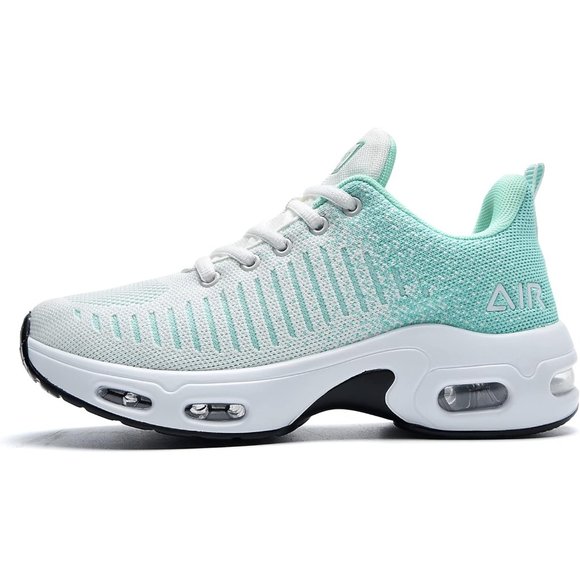 Women Tennis Sports Athletic Workout Running Sneakers White Green Lightweight - Picture 2 of 6